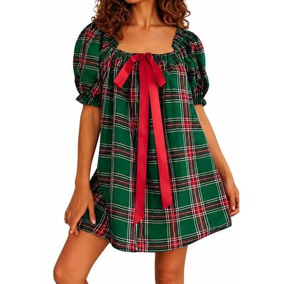 Plaid bow mini dress listing photo