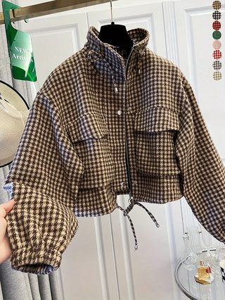 Women's Retro Plaid Drawstring Coat