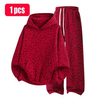 Leopard Print Hoodie Pants Set